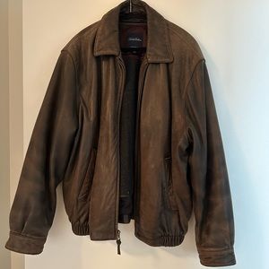 VINTAGE - thrifted brown leather oversized jacket